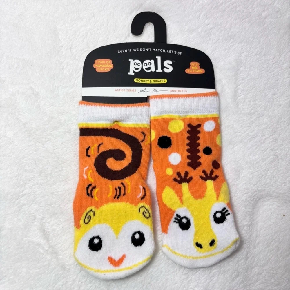 Pals Socks‎ Monkey and Giraffe Mismatched Socks Size 1-3 years  New